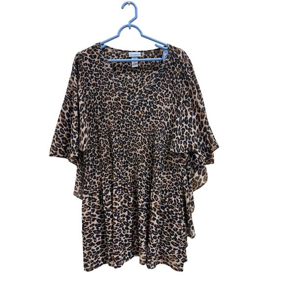 Catherines Plus Size 3X Tunic Top – Leopard Print, Pleated, Flutter Sleeves - Picture 2 of 7